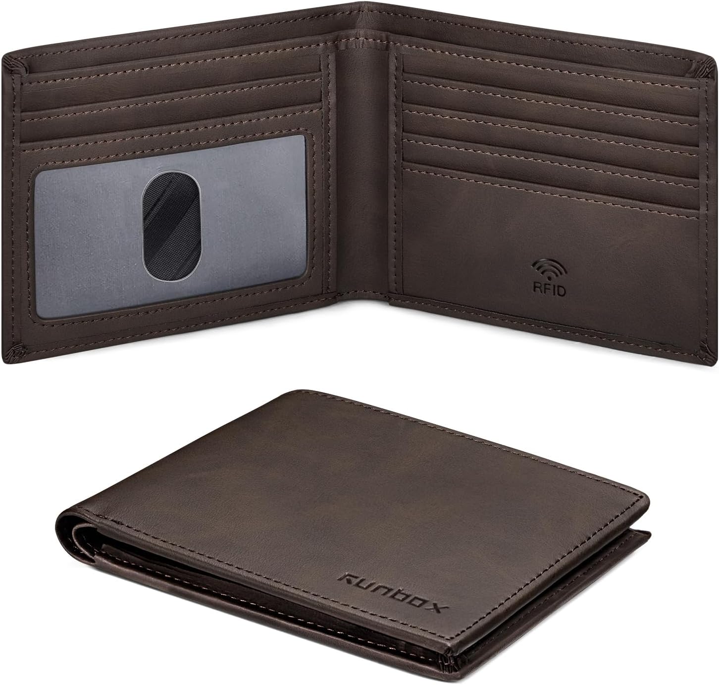 Bifold Leather Wallet - Men's Slim Leather Bifold Wallet with