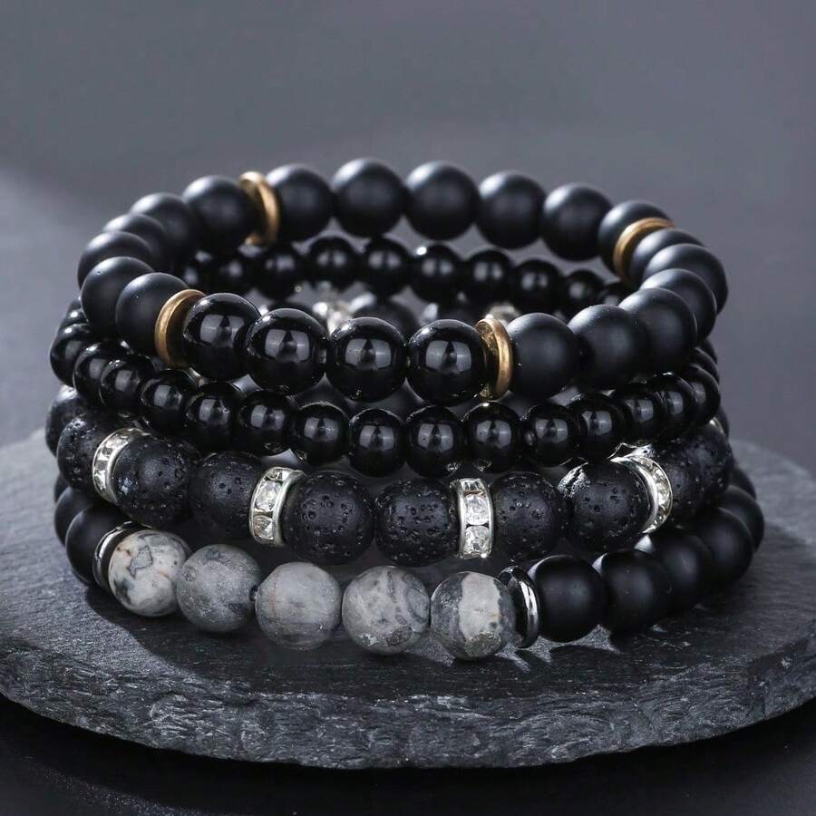Bead Bracelet Men - 4pcs Matte Beaded Bracelet Set for