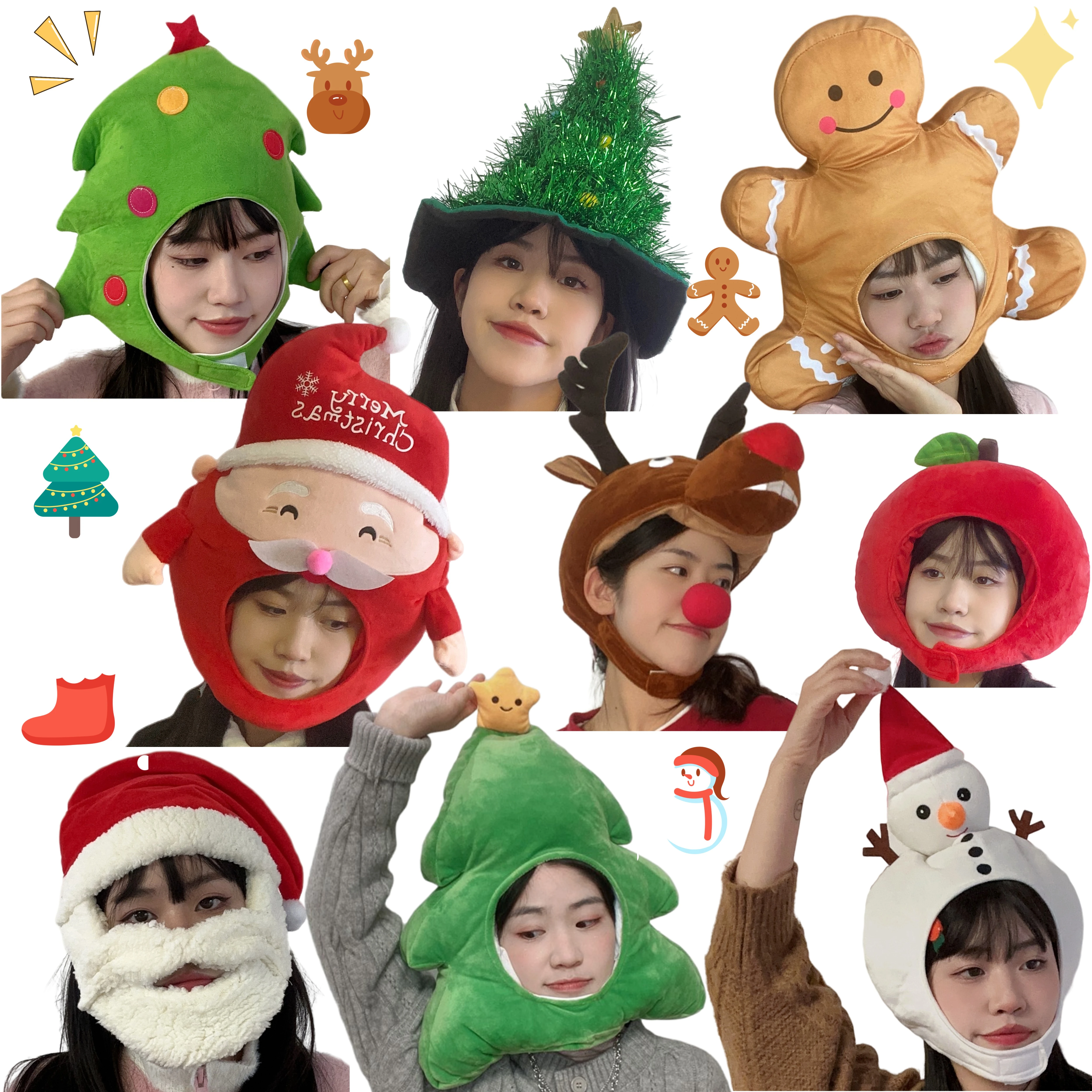 Men Accessories Hat - Christmas tree, gingerbread man Santa snowman