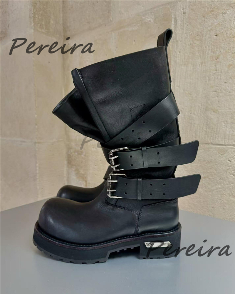 Men'S Accessories Leather - Retro Belt Buckle Motorcycle Boots for