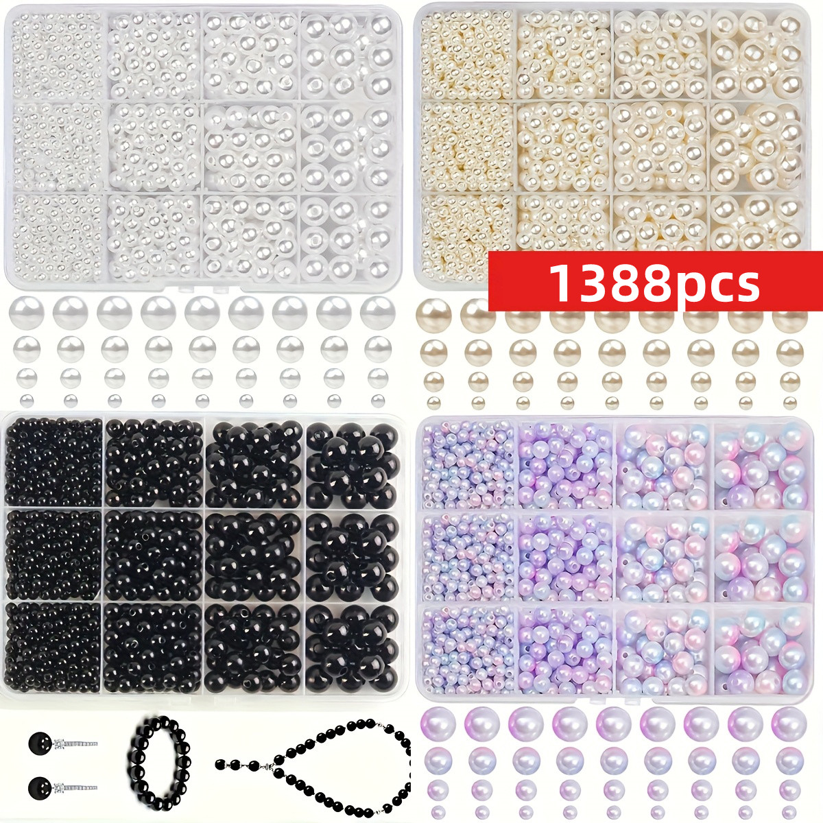 1388pcs 4/6/8/10mm  Black, whi - Bead Bracelet Men 리뷰 및 가격