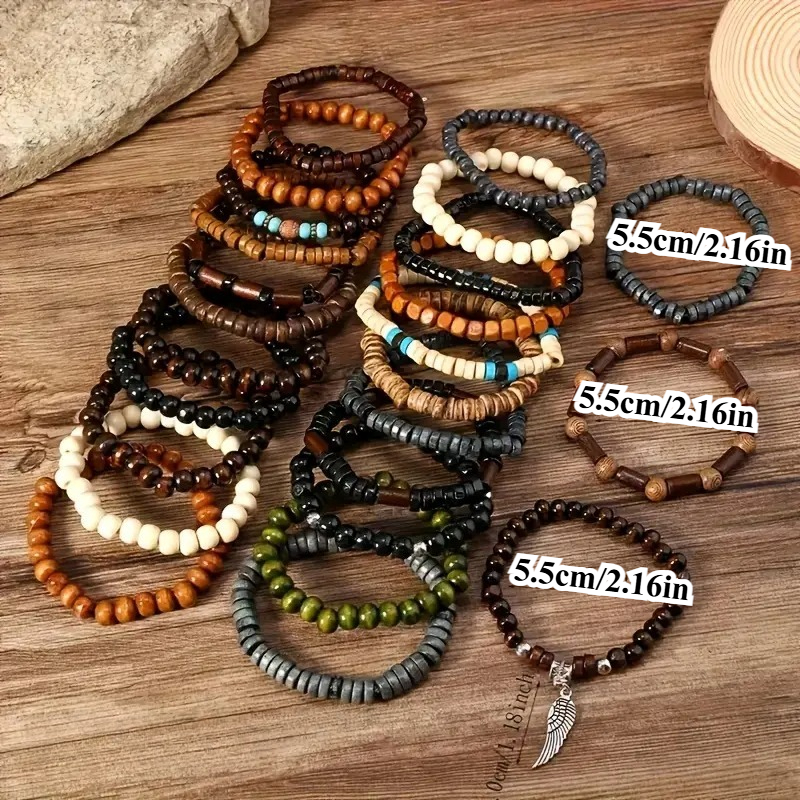 41PCS Natural Wood Elastic Bea - Bead Bracelet Men 리뷰 및 가격