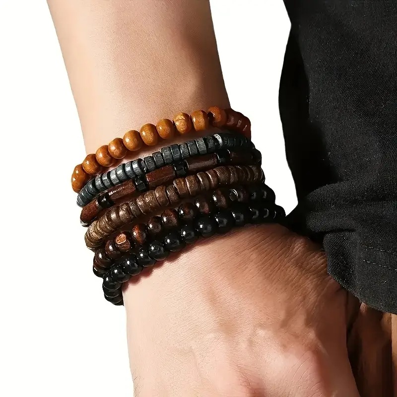 41PCS Natural Wood Elastic Bea - Bead Bracelet Men 리뷰 및 가격